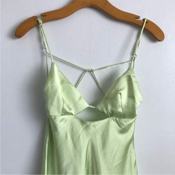 ZARA WOMENS DRESS LIME GREEN A LINE MINI SATIN EFFECT MEDIUM - Picture 4 of 13